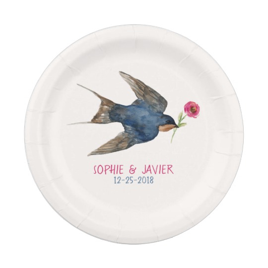 540x540 Swallow Watercolor Illustration Paper Plate - Swallow Watercolor