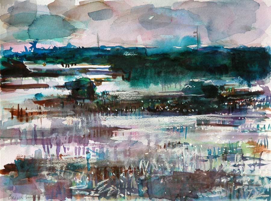 900x668 Impressionist Watercolor Paintings Of Landscapes, Seascapes, Still - Swamp Watercolor