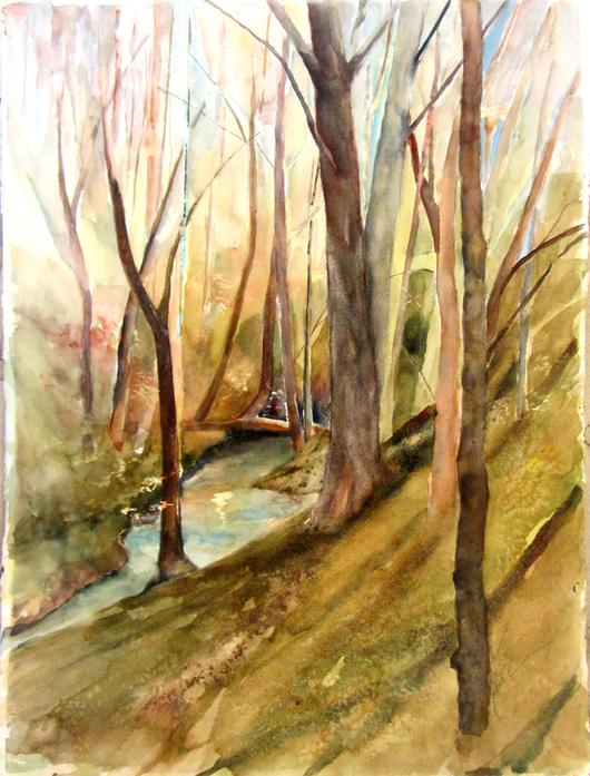 530x697 Ravine Original Watercolor Painting Lake Effect Gallery - Swamp Watercolor