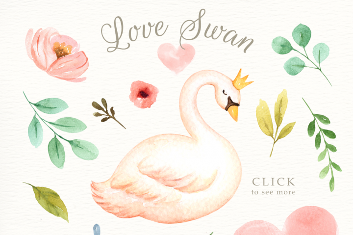 720x479 Love Swan Watercolor Clip Art By Everysunsun - Swan Watercolor