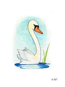225x300 A Little Swan Watercolor Print Ben Byrd Art - Swan Watercolor