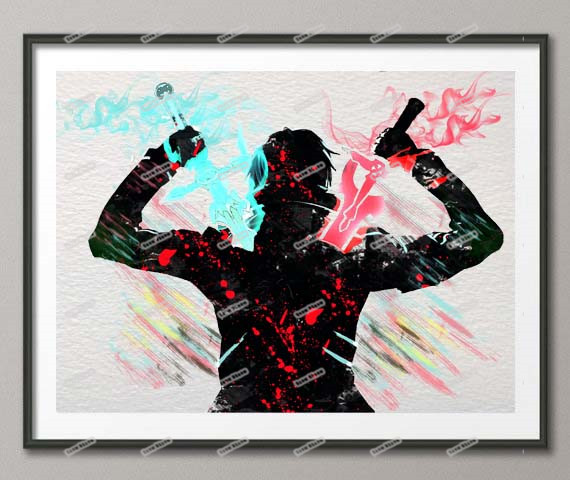 570x480 Sword Art Online Kirito Anime Manga Watercolor Wall Art Canvas - Sword Art Online Watercolor