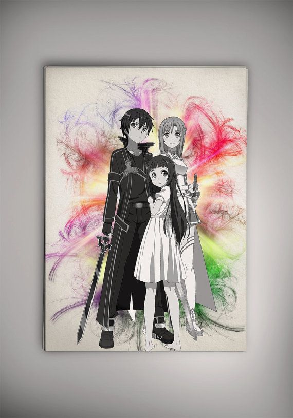 570x814 Sword Art Online Kirito Asuna Love Anime Manga By Epicshoppe - Sword Art Online Watercolor