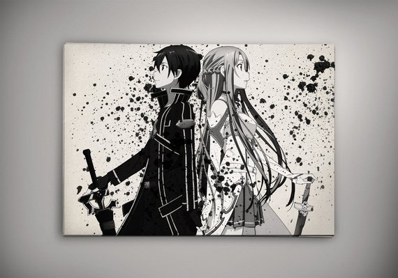 570x399 Sword Art Online Watercolor Print Asuna And Kirito Etsy - Sword Art Online Watercolor
