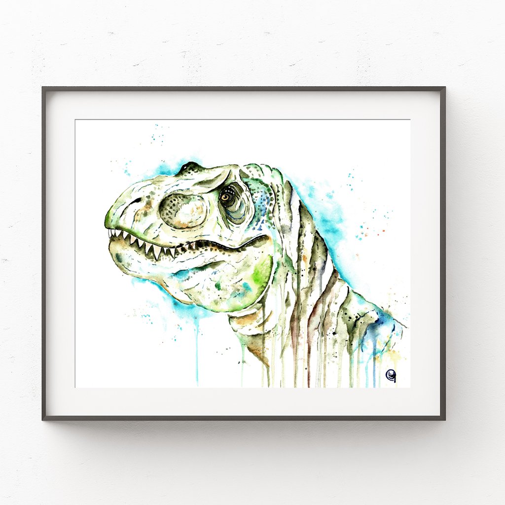 1024x1024 Original Watercolor Painting Of A Dinosaur - T Rex Watercolor