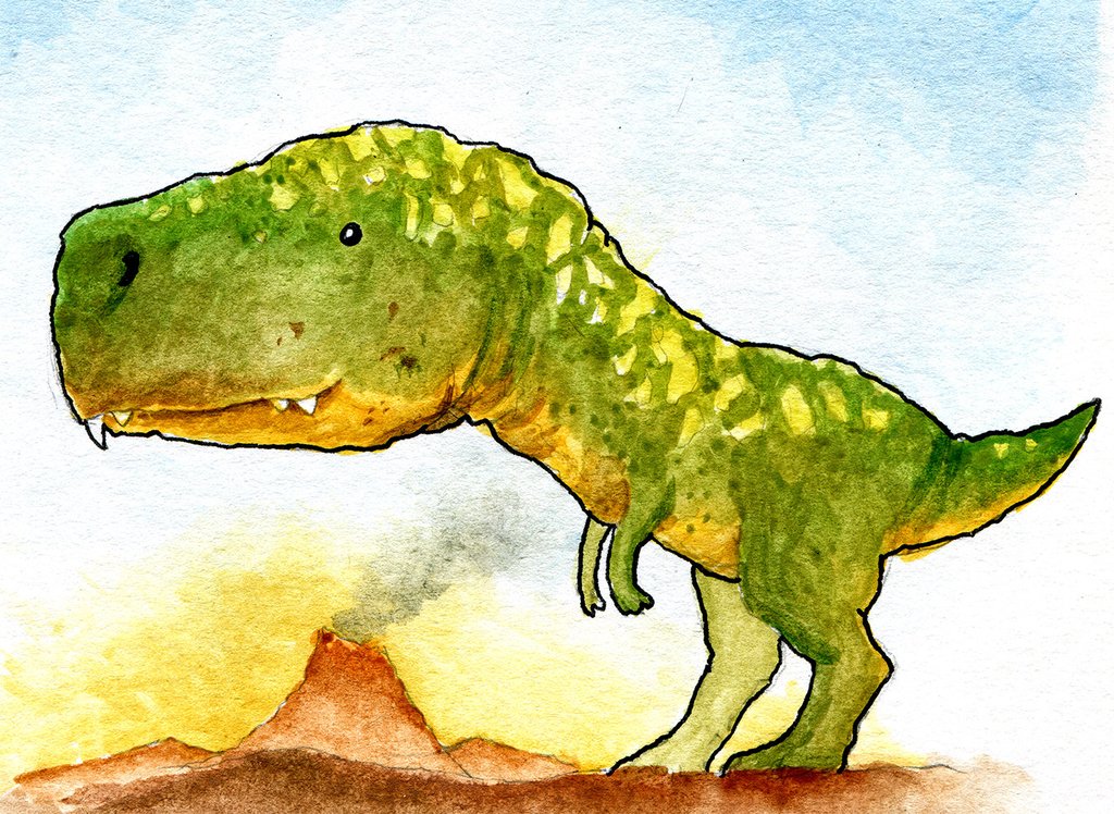 1024x748 T Rex Dinosaur Watercolor Ben Byrd Art - T Rex Watercolor