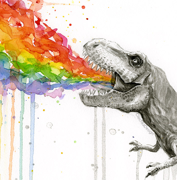 708x720 T Rex Rainbow Puke Olechka Design - T Rex Watercolor