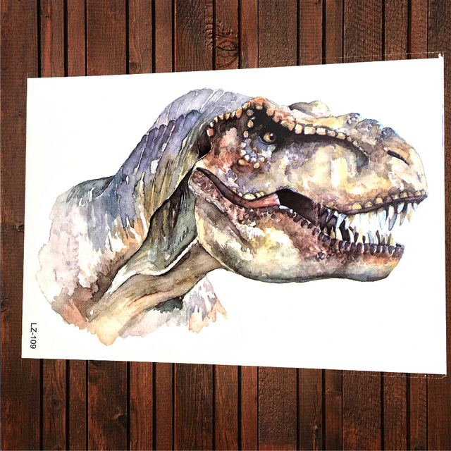 640x640 Watercolor Jurassic Dinosaur Temporary Tattoo Stickers - T Rex Watercolor