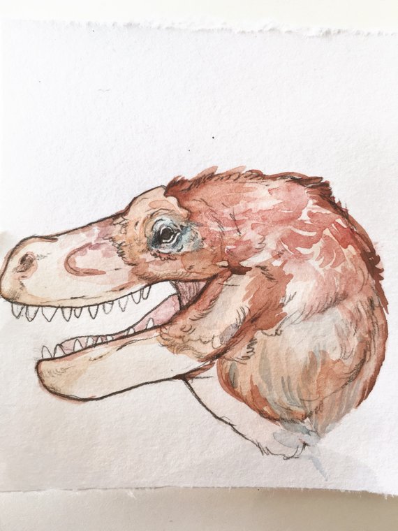 570x760 Mini T Rex Watercolor Painting No. 1 Etsy - T Rex Watercolor