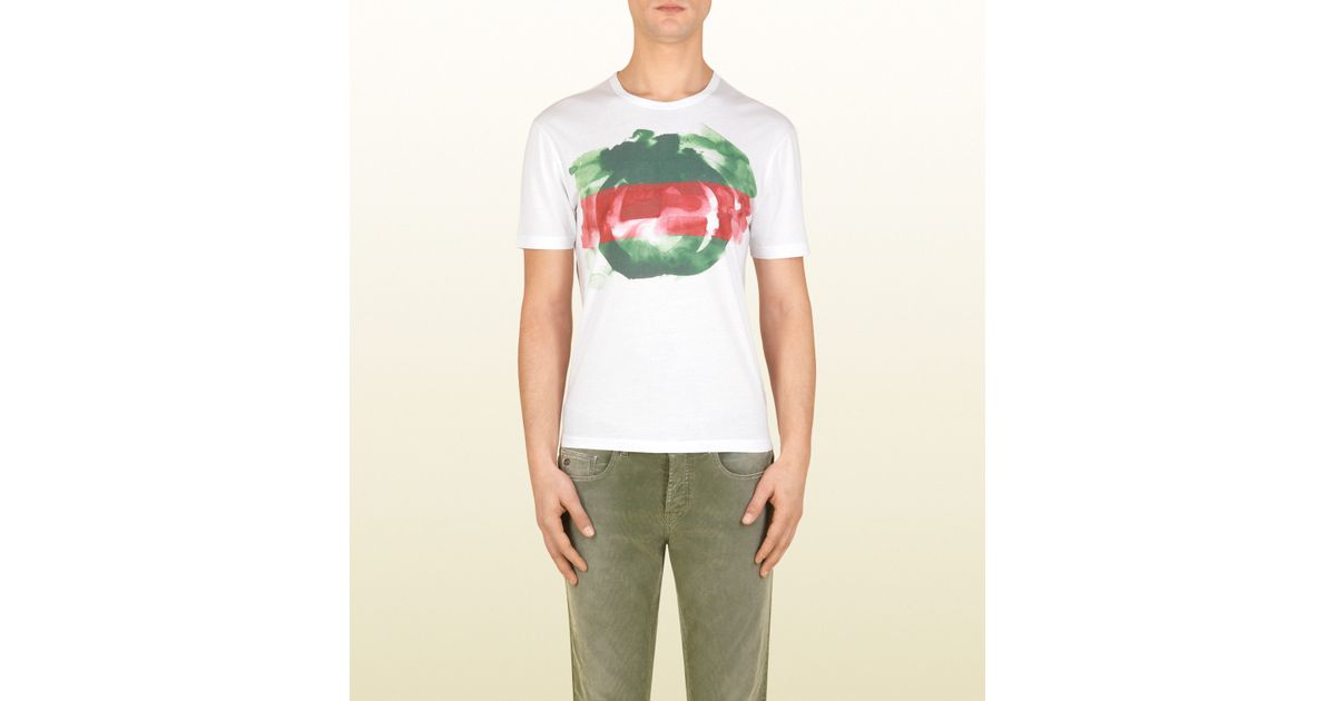 1200x630 Gucci Cotton Jersey Watercolor Print Tshirt In White For Men - T Shirt Watercolor