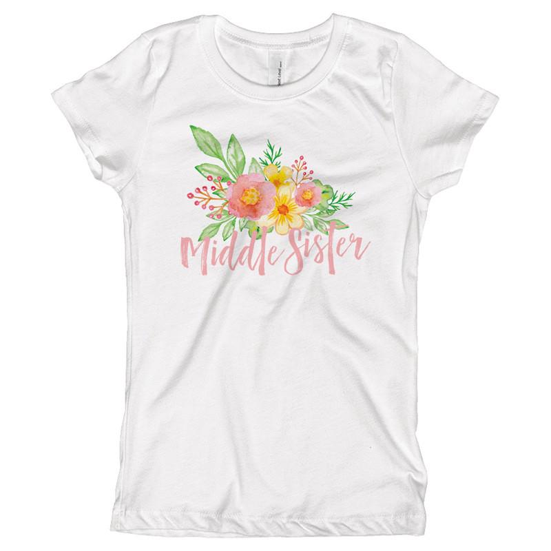 800x800 Middle Sister Watercolor Flowers Youth Size T Shirt - T Shirt Watercolor