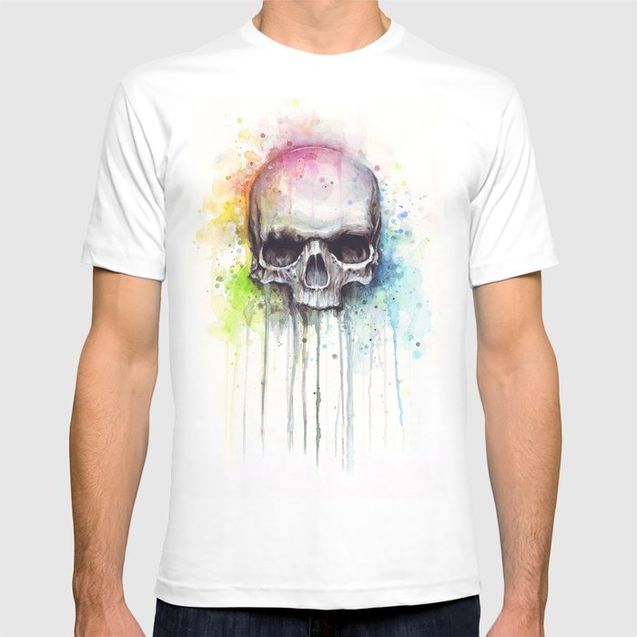 700x700 Skull Rainbow Watercolor Painting Skulls T Shirt By Olechka Society6 - T Shirt Watercolor