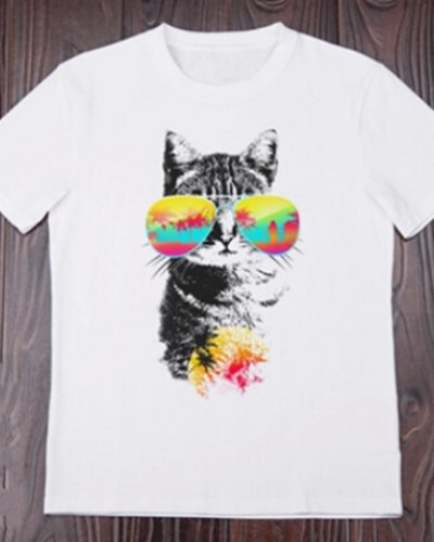 400x500 Watercolor Painting Funny Cat T Shirts For Men Cartoon Cat Glasses - T Shirt Watercolor