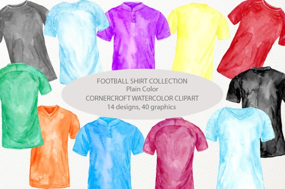 570x379 Watercolour Football Shirt Plain Colour Watercolor Football Etsy - T Shirt Watercolor