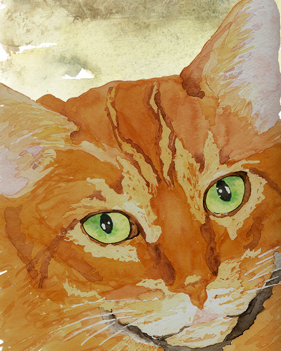 570x713 Orange Tabby Cat Print From Original Watercolor, Ginger Cat Print - Tabby Cat Watercolor
