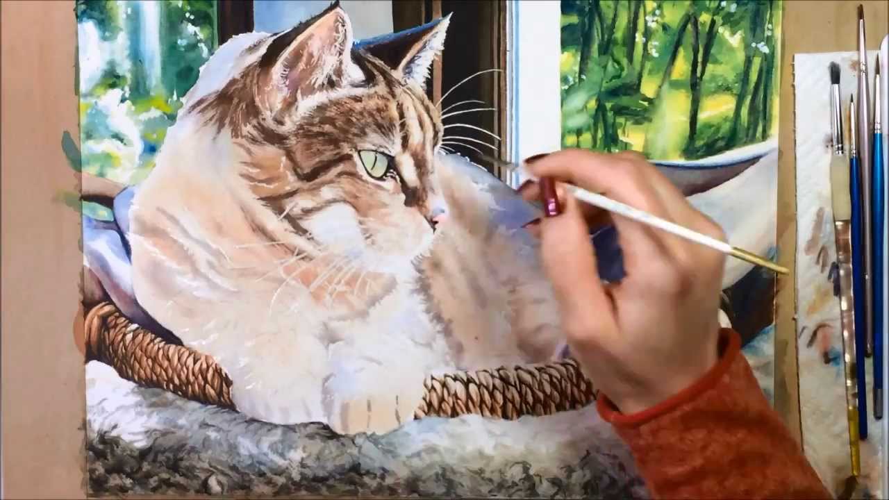 1280x720 Speed Painting Watercolor - Tabby Cat Watercolor