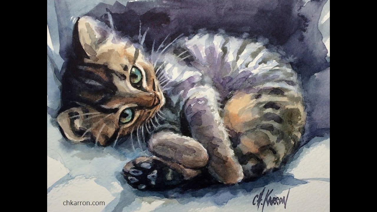 1280x720 Watercolor Sketch Demo Kitten Cat By Ch.karron - Tabby Cat Watercolor