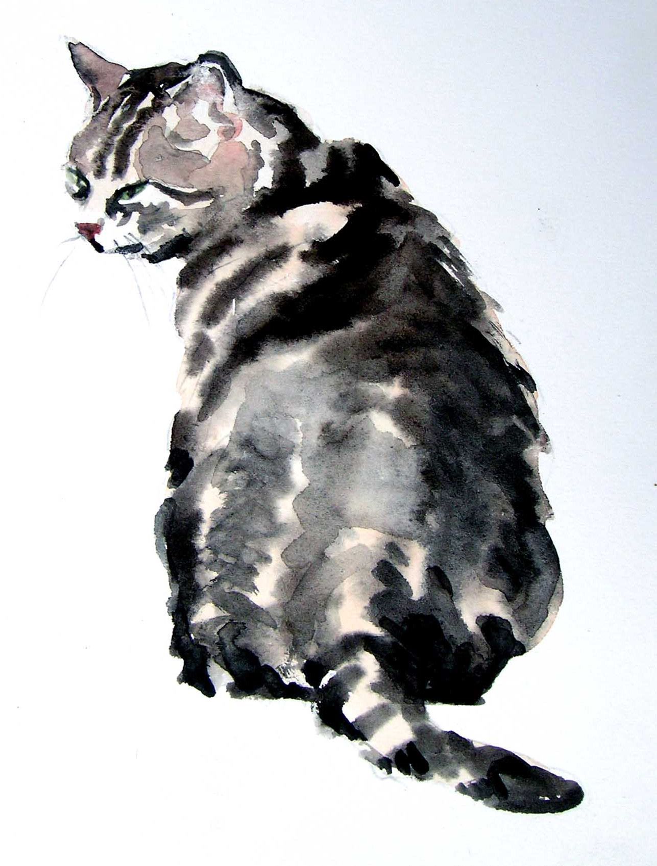1287x1698 Aquarelle Chinoiseries, Japoneries Watercolor Cat - Tabby Cat Watercolor