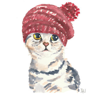 354x354 Cat Watercolor Original Painting - Tabby Cat Watercolor