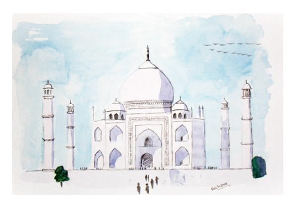 600x418 Taj Mahal Agra India Watercolor Wall Art Artist Keshava Shukla - Taj Mahal Watercolor