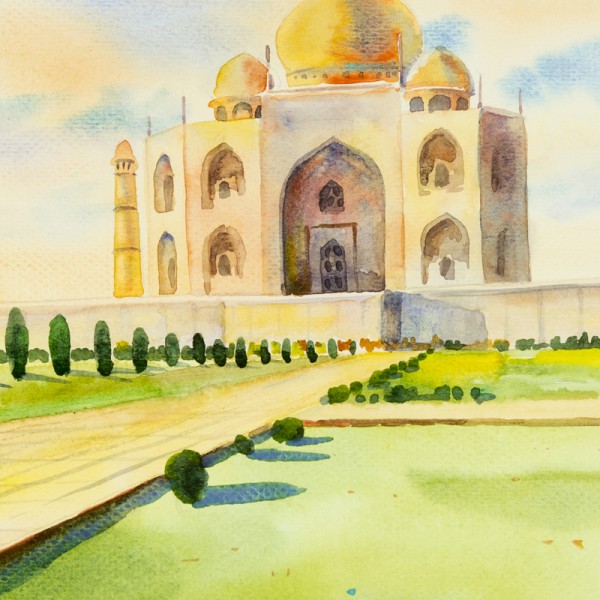 600x600 Taj Mahal India Watercolor On Canvas - Taj Mahal Watercolor