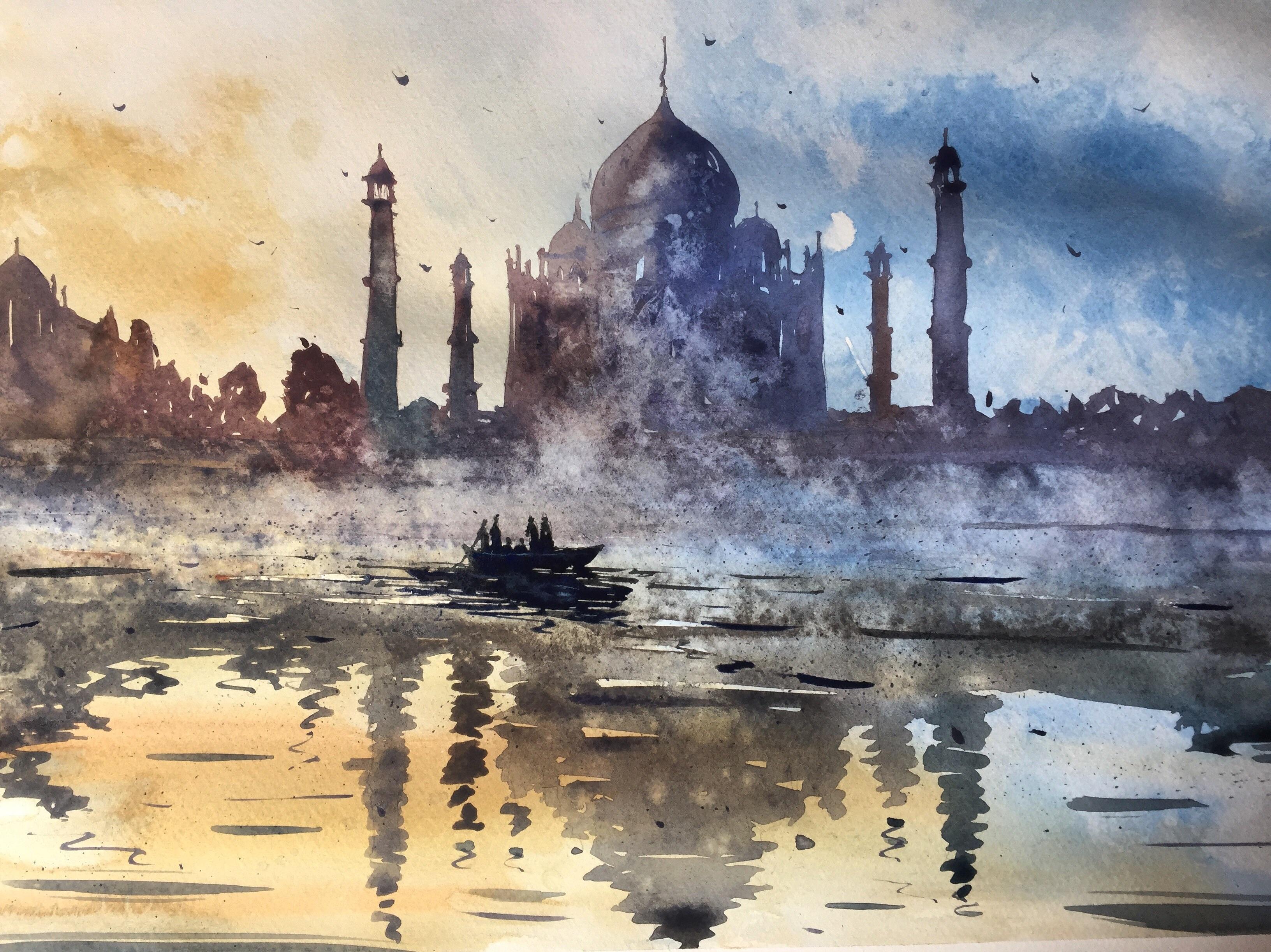 3264x2445 Taj Mahal. Watercolor. 40x30cm. Art - Taj Mahal Watercolor