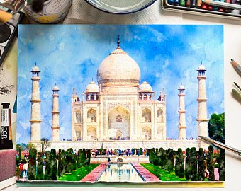340x270 Taj Mahal Watercolor Etsy - Taj Mahal Watercolor