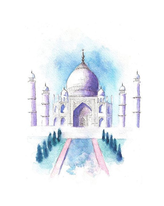 570x713 Watercolor Landscape Illustration Taj Mahal In By Sketchesbykate - Taj Mahal Watercolor