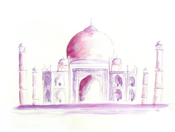 570x430 Items Similar To Taj Mahal Original Abstract Watercolor Painting - Taj Mahal Watercolor