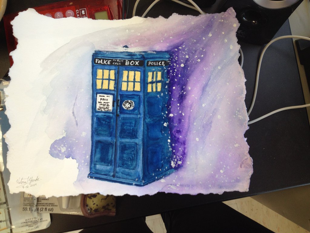 1024x768 Tardis Watercolor By Mizoretori101 - Tardis Watercolor