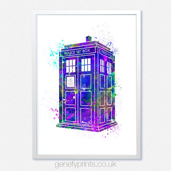 600x600 Doctor Who Tardis Watercolor Print - Tardis Watercolor