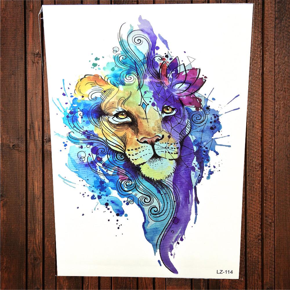 1000x1000 Fashion Watercolor Geometric Lion Waterproof Temporary Tattoo - Tattoo Watercolor Painting