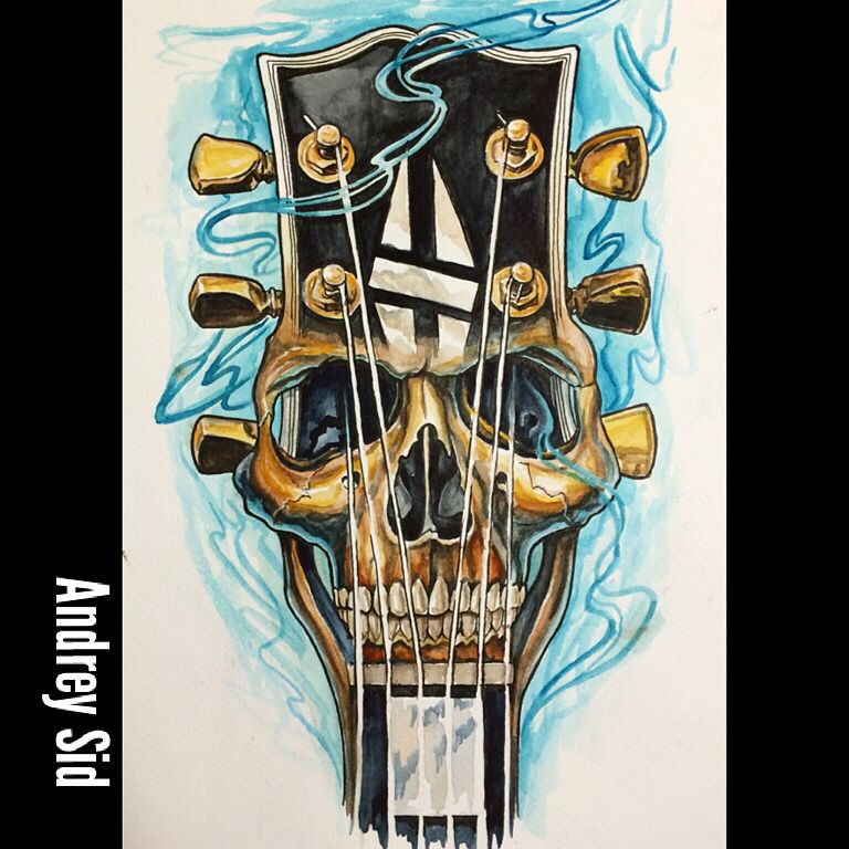768x768 Gibson Skull Tattoo Sketch. Watercolor Painting My Watercolor - Tattoo Watercolor Painting