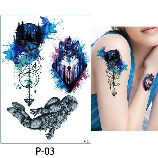 640x640 1x Diy Body Art Temporary Tattoo Colorful Animals Watercolor - Tattoo Watercolor Painting