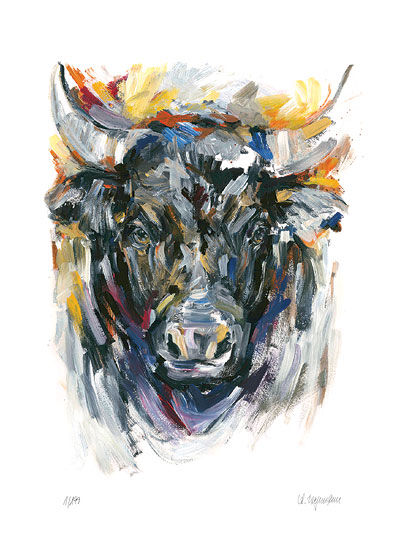 397x550 El Toro By Audrey Hagemann Watercolor Art - Taurus Watercolor