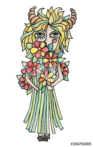 317x500 Watercolor Pensil Illustration Of Zodiac Sign. Taurus Girl With - Taurus Watercolor