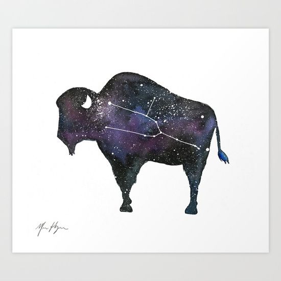 550x550 Bison Constellation Watercolor Print - Taurus Watercolor