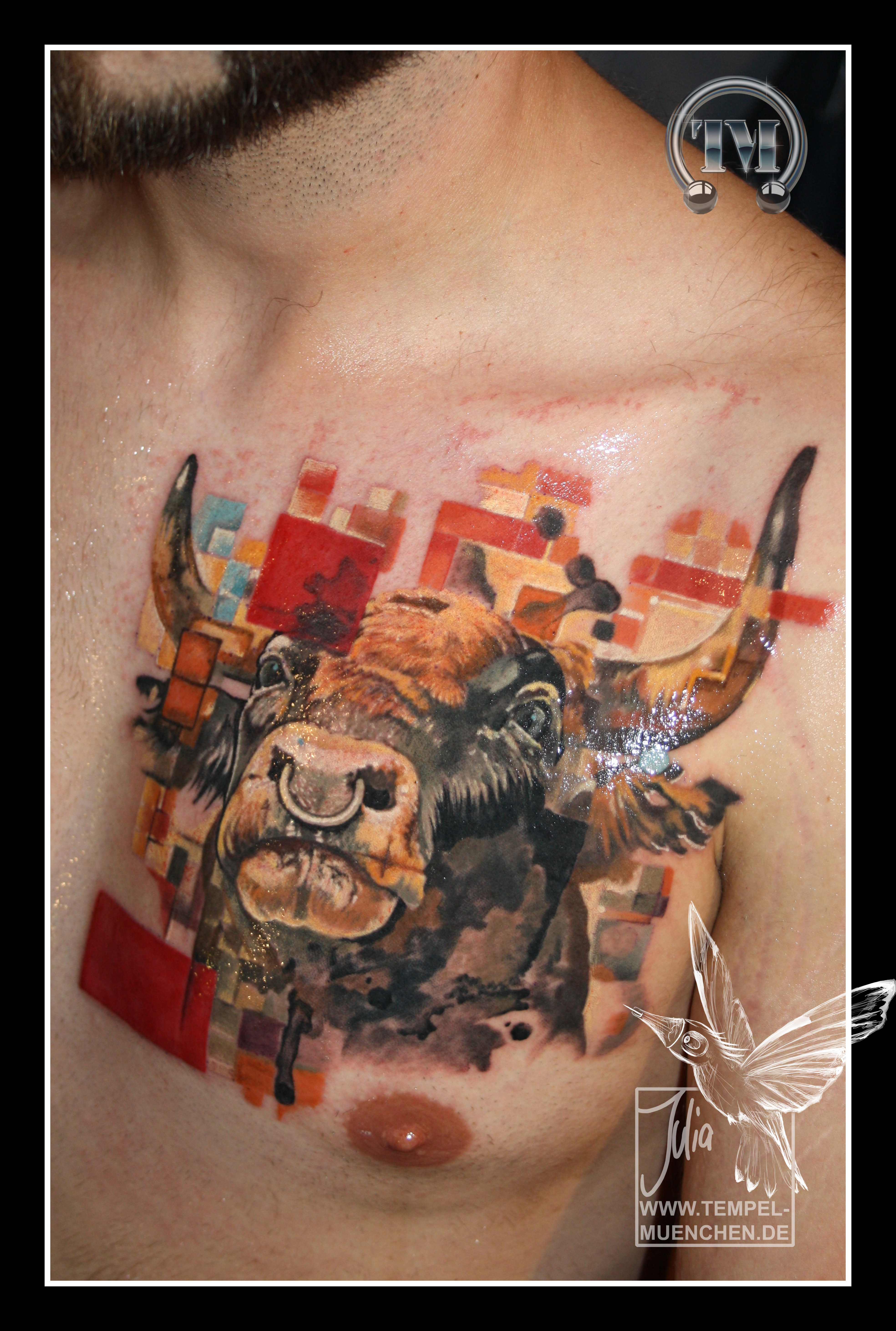 3937x5846 Amazing Chest Tattoos By Approved Artists - Taurus Watercolor Tattoo