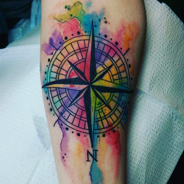640x640 Bright Watercolor Compass Tattoo Venice Tattoo Art Designs - Taurus Watercolor Tattoo