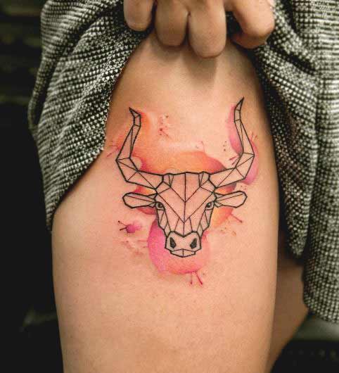 482x530 Top 45 Taurus Tattoos Designs And Ideas For Men And Women - Taurus Watercolor Tattoo