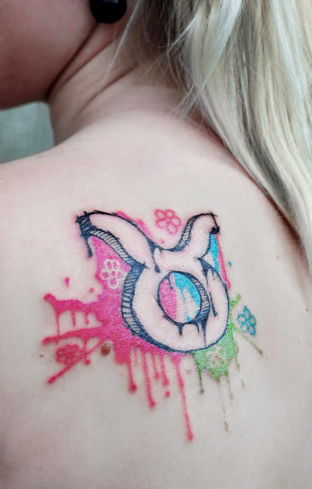 612x960 Watercolor Taurus Tattoo On Back By Jadroart - Taurus Watercolor Tattoo
