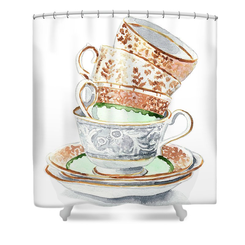 800x800 Teacups Collection Antique Watercolor Painting - Tea Watercolor