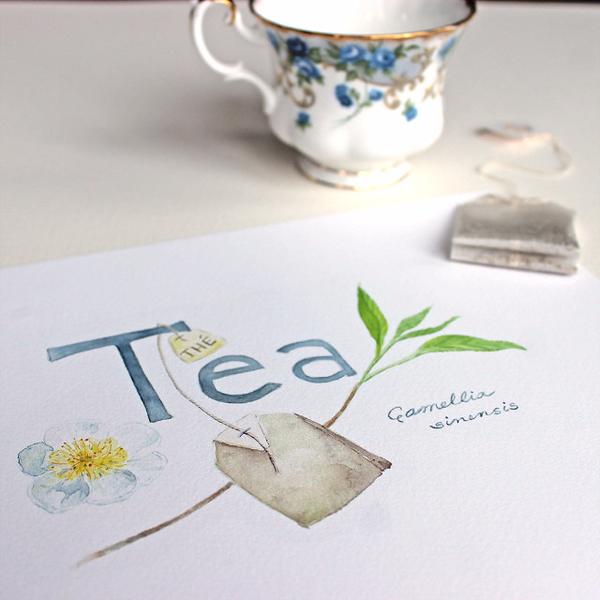 600x600 Botanical Tea Watercolor Print Trowel And Paintbrush - Tea Watercolor