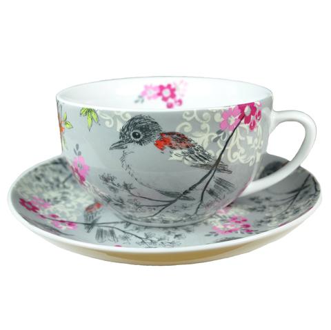 480x478 Watercolor Bird Teacup And Saucer Eat More Tea - Teacup Watercolor