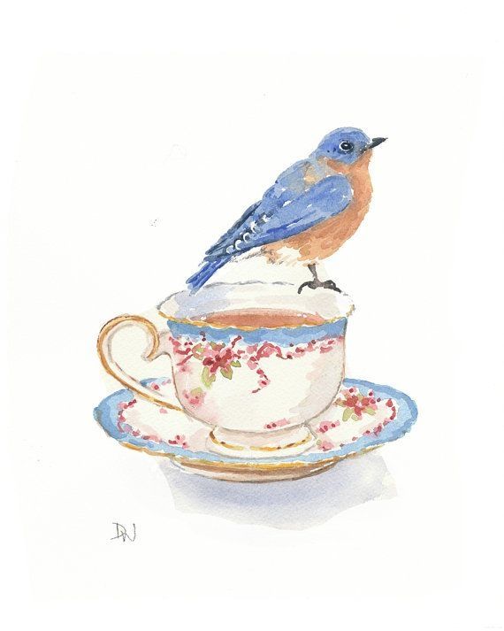 570x713 Beagle Watercolor Paintings Bird Watercolour Painting - Teacup Watercolor