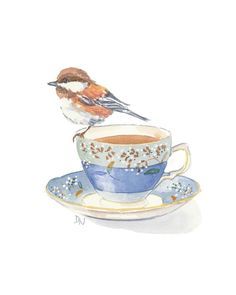 236x295 Original Bird Watercolour - Teacup Watercolor