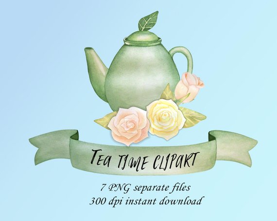 570x456 Tea Pot Party Clipart Watercolor Tea Time Digital Teapot Etsy - Teapot Watercolor