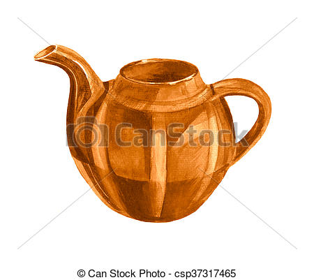 450x401 Brown Watercolor Teapot. Brown Teapot On White Background - Teapot Watercolor