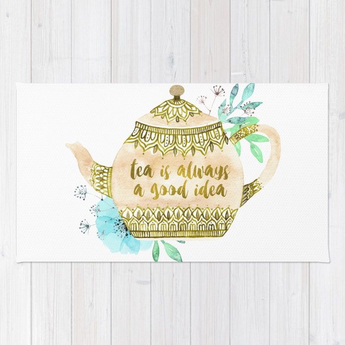 700x700 Watercolor Teapot Flowers Rug By Lizziiea Society6 - Teapot Watercolor