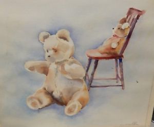 300x248 Leona D Crawford Teddy Bear In Chair Original Watercolor Painting - Teddy Bear Watercolor